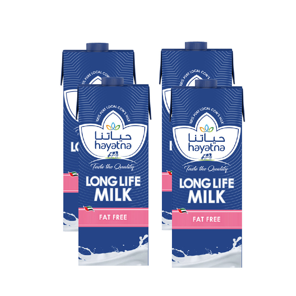 Hayatna Skimmed Fat Free Long Life Milk 4x1L